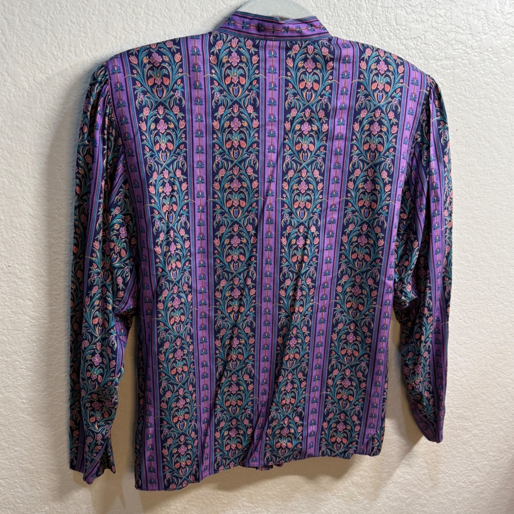 Vintage Prophecy Womens Sz 16 Purple Teal Artsy Floral Boho Eclectic Blouse Top - Picture 7 of 12